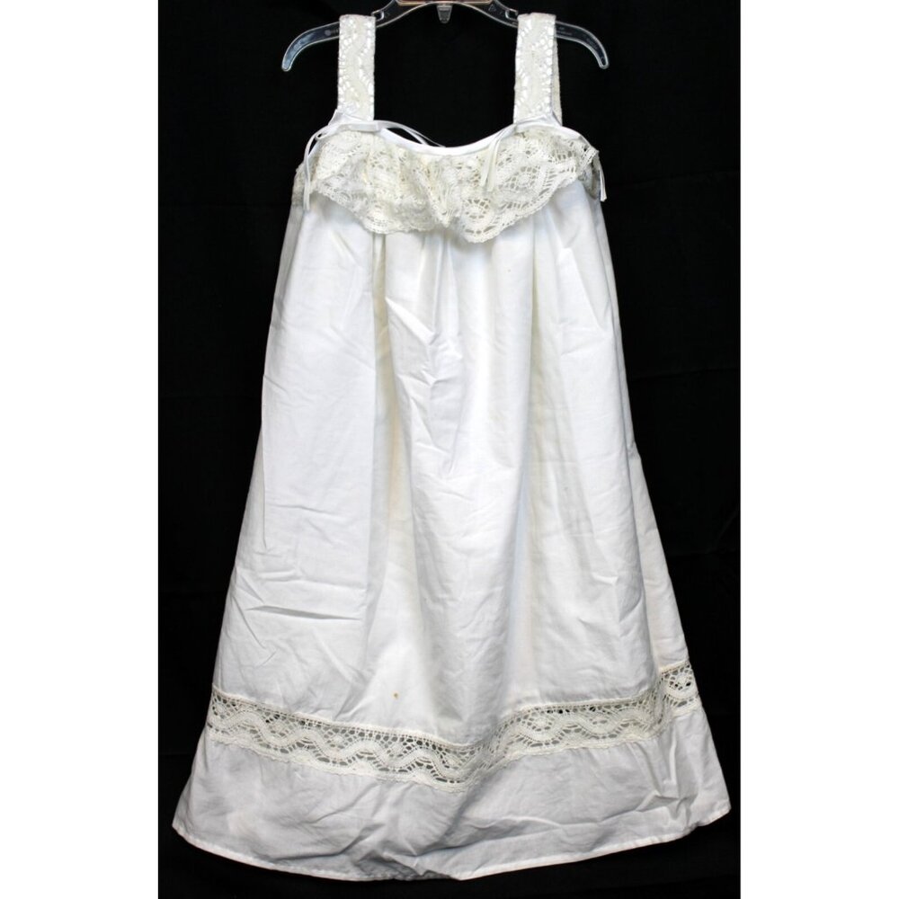 Bella Luna Strasburg White Linen Dress sz 5 Cotton Lace Straps Summer Satin Trim